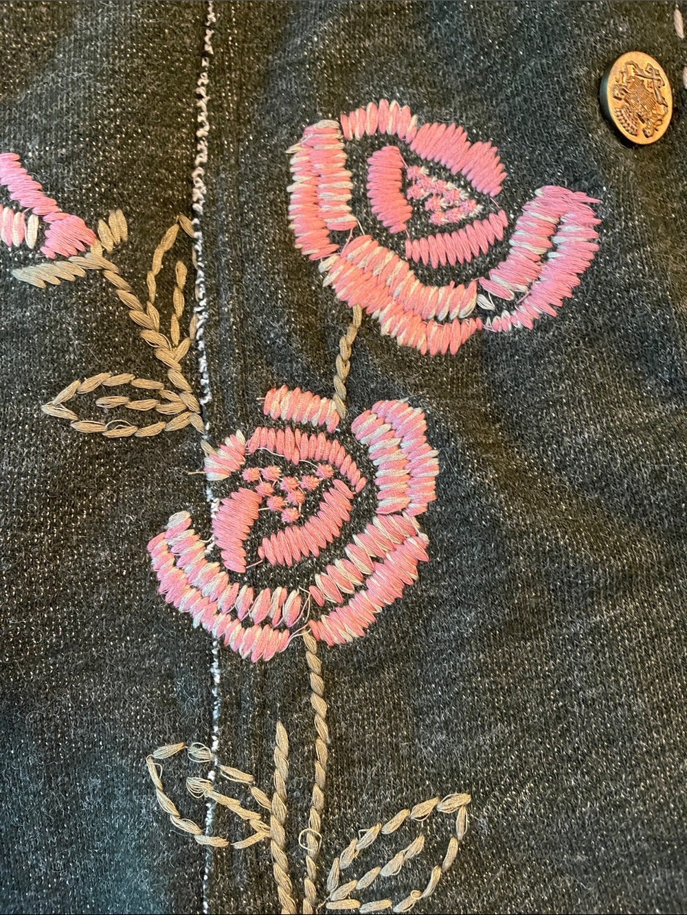 Nick & Mo Dark Gray Embroidered Floral Button-Front Coat - Picture 5 of 6